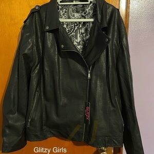 Glitzy Girlz faux leather moto jacket